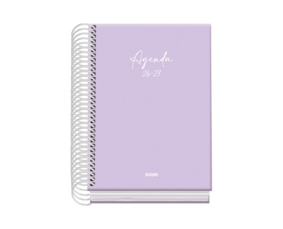 Dohe Basic Serenity Agenda Escolar 26/27 - Formato A6 - Dia Pagina - Papel Offset Ahuesado 70g - Cubierta de Carton Plastificado - Espiral Metalica - Goma - 12x17x3cm - Color Morado