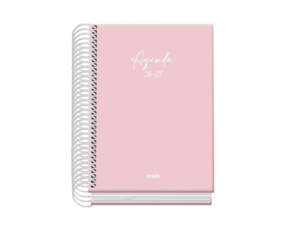 Dohe Basic Serenity Agenda Escolar 26/27 - Formato A6 - Dia Pagina - Papel Offset Ahuesado 70g - Cubierta de Carton Plastificado - Espiral Metalica - Goma - 12x17x3cm - Color Rosa