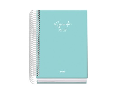 Dohe Basic Serenity Agenda Escolar 26/27 - Formato A6 - Dia Pagina - Papel Offset Ahuesado 70g - Cubierta de Carton Plastificado - Espiral Metalica - Goma - 12x17x3cm - Color Verde