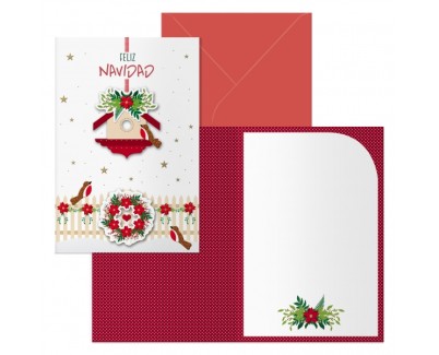 Dohe Bird House Pack de 6 Tarjetas de Felicitacion Navide&ntilde;a con Sobre - Tama&ntilde;o Cerrada 11.5x17cm, Abierta 23x17cm - Papel Offset - Impresas a todo Color