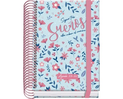 Dohe Blossom Agenda Escolar 25/26 Espiral A6 - Dia Pagina - Papel 70g/m2 - 4 Hojas de Pegatinas - Cubierta de Carton Plastificado - Cierre con Goma Elastica