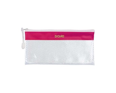 Dohe Bolsa Apaisada Tama&ntilde;o 22x11cm - Fabricada en PVC - Resistente al Agua - Ideal para Viajes - Cierre de Cremallera - Banda Color Fucsia