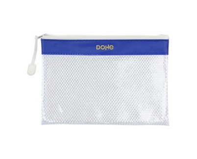 Dohe Bolsa Cremallera PVC - 24x17.5mm - Resistente al Agua - Ideal para Documentos A5 - Color Azul/Transparente