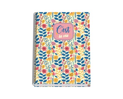 Dohe C`est la Vie Cuaderno Espiral A4 100 Hojas Microperforadas Cuadricula 5mm - Tapa Dura Carton Forrado - Bandas de Color