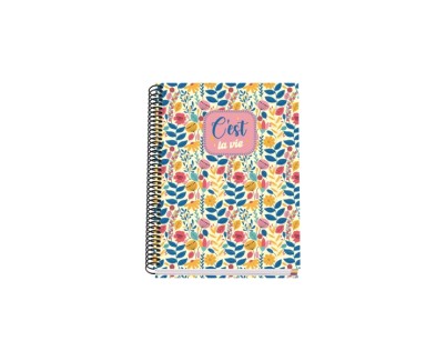Dohe C`est la Vie Cuaderno Espiral A5 100 Hojas Cuadricula 5mm - Tapa Dura Impresa a todo Color y Plastificada en Brillo - Bandas de Color