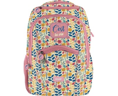 Dohe C`est la Vie Mochila Escolar - Compartimento Principal con Bolsillo Acolchado - Bolsillos Laterales para Bebidas - Espalda Acolchada - Doble Asa Superior - Fabricada en Poliester - Medidas 31,5x40x11cm