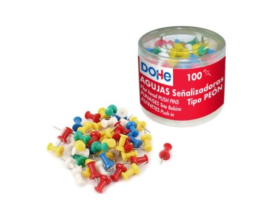 Dohe Caja de 100 Agujas de Se&ntilde;alizacion - Cabeza de Plastico - Punta Metalica de Primera Calidad - Colores Surtidos