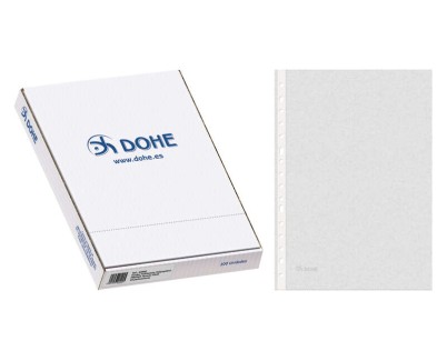 Dohe Caja de 100 Fundas Multitaladro Premium 80 Micras Folio - 16 Perforaciones - Polipropileno Rugoso - Transparentes
