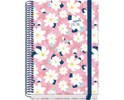 Dohe Camomille Agenda Escolar 25/26 Espiral A5 - Semana Vista - Papel 70g/m2 - 4 Hojas de Pegatinas - Cubierta de Carton Plastificado - Cierre con Goma Elastica