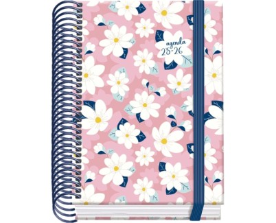 Dohe Camomille Agenda Escolar 25/26 Espiral A6 - Dia Pagina - Papel 70g/m2 - 4 Hojas de Pegatinas - Cubierta de Carton Plastificado - Cierre con Goma Elastica