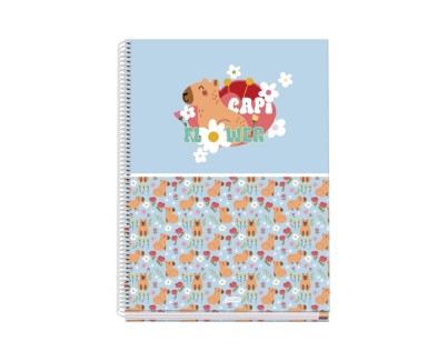Dohe Capi Flower Cuaderno de Espiral Metalica - Formato A4 - 100 Hojas Offset de 90g - 5x5mm - Microperforadas - Banda de Color - Tapa Dura Plastificada - 23x30x2cm - Multicolor