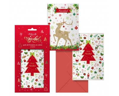 Dohe Caramelo Pack de 8 Tarjetas de Felicitacion Navide&ntilde;a con Sobre - 2 Modelos Distintos - Tama&ntilde;o 12,2x23,5cm - Papel Offset - Impresas a todo Color