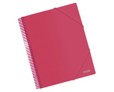 Dohe Carpeta con 20 Fundas Tama&ntilde;o A4 - Tapa de Polipropileno Opaco de 800 Micras - Fundas Transparentes de 80 Micras - Espiral de Plastico de Color - Gomas Elasticas a Juego