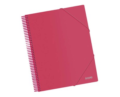 Dohe Carpeta con 40 Fundas Tama&ntilde;o A4 - Tapa de Polipropileno Opaco de 800 Micras - Fundas Transparentes de 80 Micras - Espiral de Plastico de Color - Gomas Elasticas a Juego
