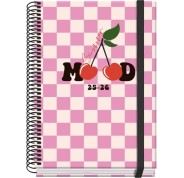 Dohe Cherry Agenda Escolar 25/26 Espiral A5 - Semana Vista - Papel 70g/m2 - 4 Hojas de Pegatinas - Cubierta de Carton Plastificado - Cierre con Goma Elastica
