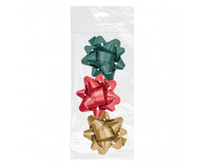 Dohe Chic Pack de 3 Lazos para Regalo - Forma de Estrella - Tamaño 8cm - Colores Rojo, Verde y Oro
