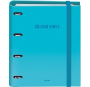 Dohe Colour Vibes Carpeta de 4 Anillas Mixtas de 35mm Recambio 100 Hojas Cuadricula 5mm - Formato A4 - Cierre con Goma - Incluye 4 Separadores y Sobre de Polipropileno - Color Azul Cyan