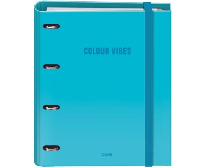 Dohe Colour Vibes Carpeta de 4 Anillas Mixtas de 35mm Recambio 100 Hojas Cuadricula 5mm - Formato A4 - Cierre con Goma - Incluye 4 Separadores y Sobre de Polipropileno - Color Azul Cyan