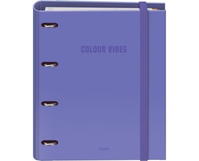 Dohe Colour Vibes Carpeta de 4 Anillas Mixtas de 35mm Recambio 100 Hojas Cuadricula 5mm - Formato A4 - Cierre con Goma - Incluye 4 Separadores y Sobre de Polipropileno - Color Morado