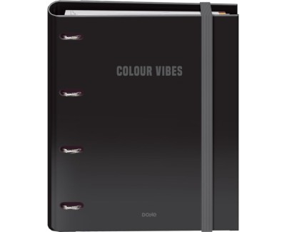 Dohe Colour Vibes Carpeta de 4 Anillas Mixtas de 35mm Recambio 100 Hojas Cuadricula 5mm - Formato A4 - Cierre con Goma - Incluye 4 Separadores y Sobre de Polipropileno - Color Negro