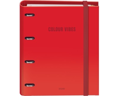 Dohe Colour Vibes Carpeta de 4 Anillas Mixtas de 35mm Recambio 100 Hojas Cuadricula 5mm - Formato A4 - Cierre con Goma - Incluye 4 Separadores y Sobre de Polipropileno - Color Rojo