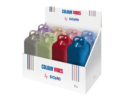 Dohe Colour Vibes Expositor con 8 Portatodo - 2 Cremalleras - Tirador de Goma - Silicona de Tacto Suave - Asa Lateral - Colores Surtidos