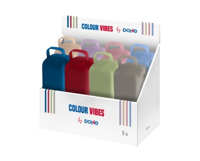 Dohe Colour Vibes Expositor con 8 Portatodo - Cremallera - Tirador de Goma - Silicona de Tacto Suave - Asa Lateral - Colores Surtidos