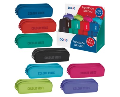 Dohe Colour Vibes Expositor con 8 Portatodos Dobles de Silicona - Cierre con Cremallera y Tirador de Goma - Colores Surtidos