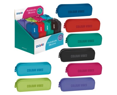 Dohe Colour Vibes Expositor con 8 Portatodos Simples de Silicona - Cierre con Cremallera y Tirador de Goma - Colores Surtidos