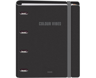 Dohe Colour Vibes Polyfoam Carpeta de 4 Anillas Mixtas de 35mm A4 Recambio 100 Hojas Cuadricula 5mm - Cubierta de Polyfoam 2mm - Cierre con Goma - Incluye 4 Separadores y Sobre de Polipropileno - Color Negro