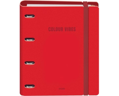 Dohe Colour Vibes Polyfoam Carpeta de 4 Anillas Mixtas de 35mm A4 Recambio 100 Hojas Cuadricula 5mm - Cubierta de Polyfoam 2mm - Cierre con Goma - Incluye 4 Separadores y Sobre de Polipropileno - Color Rojo