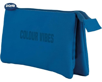 Dohe Colour Vibes Portatodo Triple - Cierre Doble con Cremallera y Tirador de Goma - Color Azul