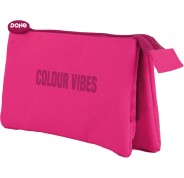 Dohe Colour Vibes Portatodo Triple - Cierre Doble con Cremallera y Tirador de Goma - Color Rosa