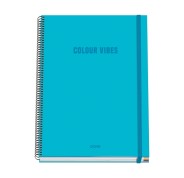 Dohe Colour Vives Cuaderno Espiral A4 100 Hojas Microperforadas Cuadricula 5mm - Tapa Dura Carton Forrado - Cierre de Goma - Bandas de Color - Color Azul Cyan