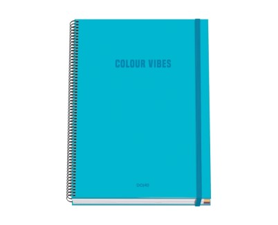 Dohe Colour Vives Cuaderno Espiral A4 100 Hojas Microperforadas Cuadricula 5mm - Tapa Dura Carton Forrado - Cierre de Goma - Bandas de Color - Color Azul Cyan