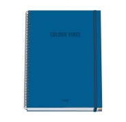 Dohe Colour Vives Cuaderno Espiral A4 100 Hojas Microperforadas Cuadricula 5mm - Tapa Dura Carton Forrado - Cierre de Goma - Bandas de Color - Color Azul