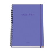 Dohe Colour Vives Cuaderno Espiral A4 100 Hojas Microperforadas Cuadricula 5mm - Tapa Dura Carton Forrado - Cierre de Goma - Bandas de Color - Color Morado
