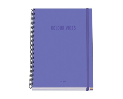 Dohe Colour Vives Cuaderno Espiral A4 100 Hojas Microperforadas Cuadricula 5mm - Tapa Dura Carton Forrado - Cierre de Goma - Bandas de Color - Color Morado
