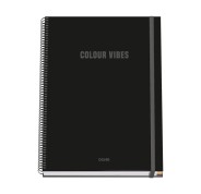 Dohe Colour Vives Cuaderno Espiral A4 100 Hojas Microperforadas Cuadricula 5mm - Tapa Dura Carton Forrado - Cierre de Goma - Bandas de Color - Color Negro