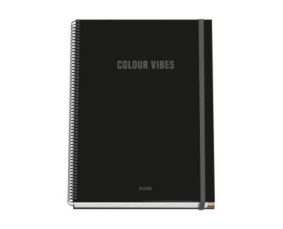 Dohe Colour Vives Cuaderno Espiral A4 100 Hojas Microperforadas Cuadricula 5mm - Tapa Dura Carton Forrado - Cierre de Goma - Bandas de Color - Color Negro