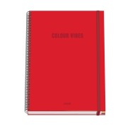 Dohe Colour Vives Cuaderno Espiral A4 100 Hojas Microperforadas Cuadricula 5mm - Tapa Dura Carton Forrado - Cierre de Goma - Bandas de Color - Color Rojo