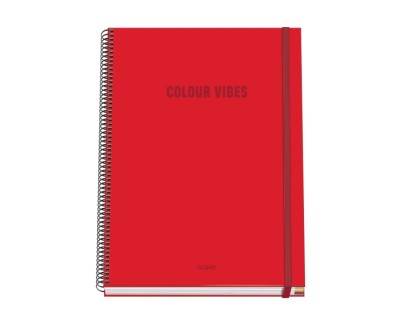 Dohe Colour Vives Cuaderno Espiral A4 100 Hojas Microperforadas Cuadricula 5mm - Tapa Dura Carton Forrado - Cierre de Goma - Bandas de Color - Color Rojo