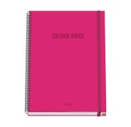 Dohe Colour Vives Cuaderno Espiral A4 100 Hojas Microperforadas Cuadricula 5mm - Tapa Dura Carton Forrado - Cierre de Goma - Bandas de Color - Color Rosa