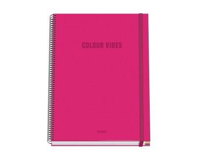 Dohe Colour Vives Cuaderno Espiral A4 100 Hojas Microperforadas Cuadricula 5mm - Tapa Dura Carton Forrado - Cierre de Goma - Bandas de Color - Color Rosa