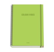 Dohe Colour Vives Cuaderno Espiral A4 100 Hojas Microperforadas Cuadricula 5mm - Tapa Dura Carton Forrado - Cierre de Goma - Bandas de Color - Color Verde Lima
