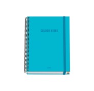 Dohe Colour Vives Cuaderno Espiral A5 100 Hojas Cuadricula 5mm - Tapa Dura Impresa a todo Color y Plastificada en Brillo - Bandas de Color - Cierre de Goma - Color Azul Cyan