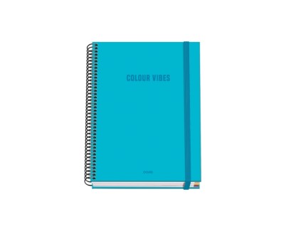 Dohe Colour Vives Cuaderno Espiral A5 100 Hojas Cuadricula 5mm - Tapa Dura Impresa a todo Color y Plastificada en Brillo - Bandas de Color - Cierre de Goma - Color Azul Cyan