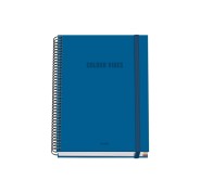 Dohe Colour Vives Cuaderno Espiral A5 100 Hojas Cuadricula 5mm - Tapa Dura Impresa a todo Color y Plastificada en Brillo - Bandas de Color - Cierre de Goma - Color Azul