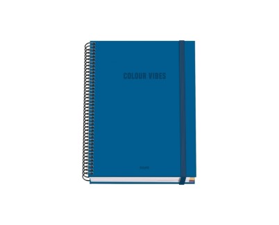 Dohe Colour Vives Cuaderno Espiral A5 100 Hojas Cuadricula 5mm - Tapa Dura Impresa a todo Color y Plastificada en Brillo - Bandas de Color - Cierre de Goma - Color Azul