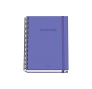 Dohe Colour Vives Cuaderno Espiral A5 100 Hojas Cuadricula 5mm - Tapa Dura Impresa a todo Color y Plastificada en Brillo - Bandas de Color - Cierre de Goma - Color Morado